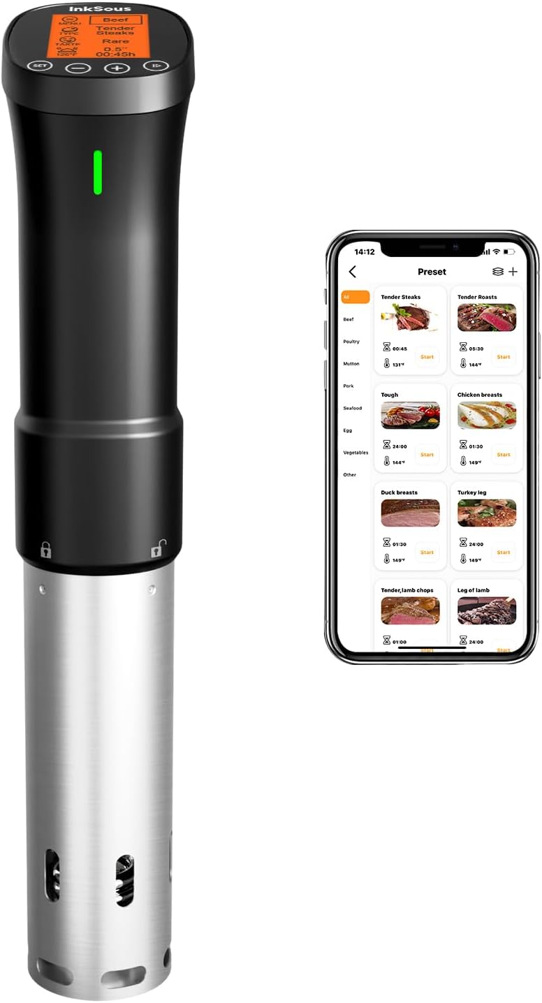 InkSous Store WIFI 2.4G Sous Vide Cooker 1000W Immersion Circulator with APP 14 Recipes,Alarm,Calibration & Timer, 3D Water Fast Heating Ultra-Quiet Sous Vide Machine - Image 1